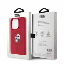 Karl Lagerfeld Silikoninis Karl&Choupette Heads Ring MagSafe dėklas skirtas iPhone 15 Pro - raudonas