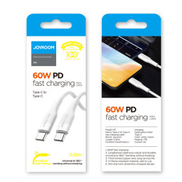 Joyroom PD serijos duomenų kabelis M3 USB-C / USB-C PD 60W 0,25 m – baltas