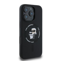 Karl Lagerfeld Silikoninis Karl&Choupette Heads Ring MagSafe dėklas skirtas iPhone 16 Pro Max - juodas