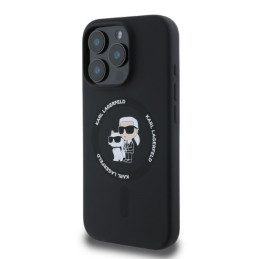 Karl Lagerfeld Silikoninis Karl&Choupette Heads Ring MagSafe dėklas skirtas iPhone 16 Pro Max - juodas