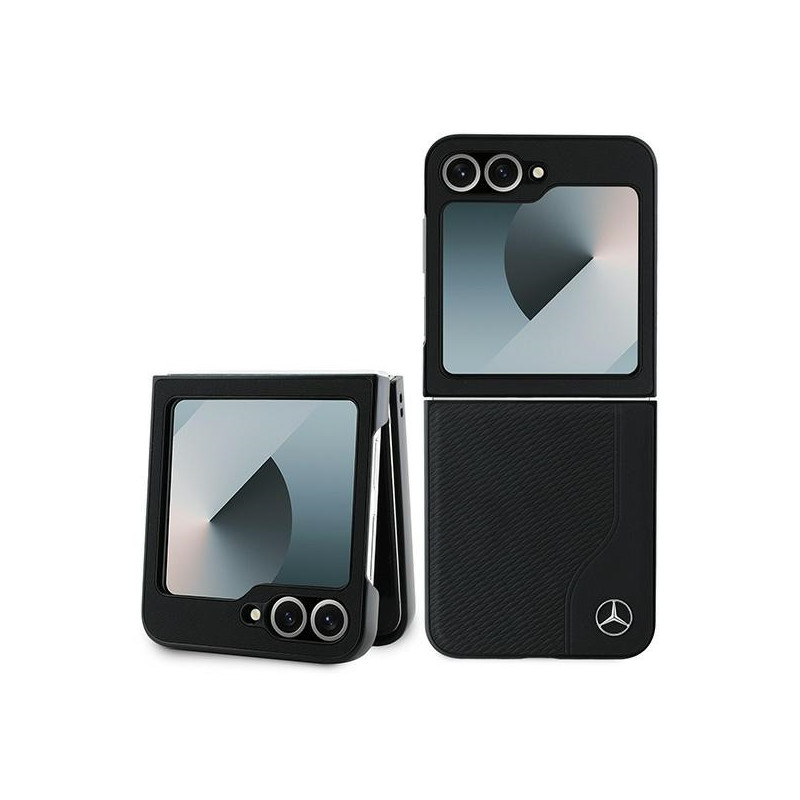 Mercedes Leather Wood Imitation MagSafe dėklas Samsung Galaxy Z Flip 6 - juodas