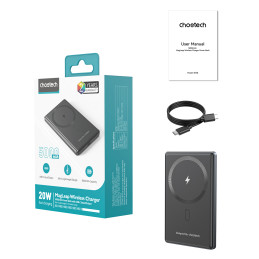 Choetech B738 Super Slim 5000mAh 20W MagSafe / USB-C Powerbank – juodas