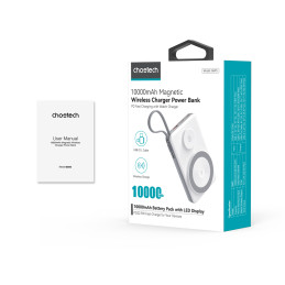 CHOETECH 10000 mAh LED ekrano maitinimo blokas su C tipo ir žaibo prievado laidu su magnetiniu belaidžiu įkrovikliu mobi...