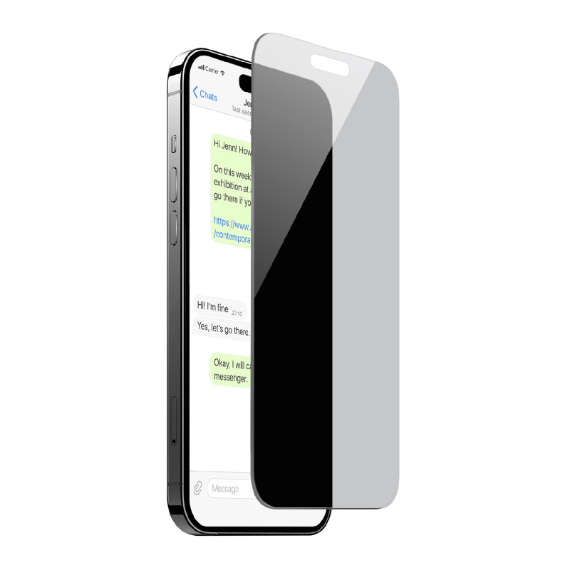 „Puro Privacy“ grūdintas stiklas, skirtas „iPhone 16 Plus“ / „iPhone 15 Plus“.