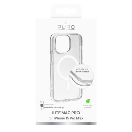 Puro Lite Mag Pro MagSafe silikoninis dėklas skirtas iPhone 15 Pro Max - skaidrus