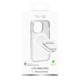 Puro dangtelis iš PC+TPU+TPE su integruotais magnetais "LITE MAG PRO", skirtas iPhone 15 Pro, balta spalva