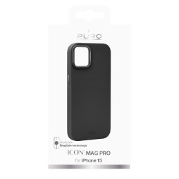 Puro Icon Mag Pro MagSafe silikoninis dėklas iPhone 15 - juodas