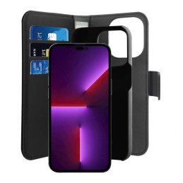Puro Wallet Nuimamas MagSafe 2in1 ekologiškos odos dėklas su atvartu ir pinigine iPhone 14 Pro - juoda