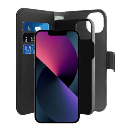 Puro Wallet Nuimamas MagSafe 2in1 ekologiškos odos dėklas su atvartu ir pinigine iPhone 14/ 13 - juoda