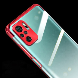 Clear Color dėklo gelio dangtelis su metaliniu rėmeliu Xiaomi Redmi Note 10 5G / Poco M3 Pro raudonas