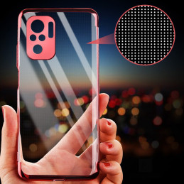 Clear Color dėklo gelio dangtelis su metaliniu rėmeliu Xiaomi Redmi Note 10 5G / Poco M3 Pro raudonas