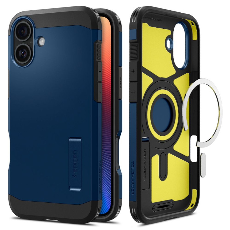 Spigen Tough Armor MagSafe dėklas su stovu iPhone 16 - mėlynas