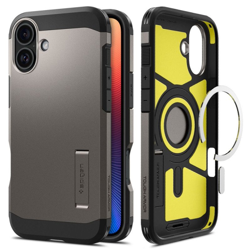 Spigen Tough Armor MagSafe dėklas su stovu iPhone 16 - gunmetal
