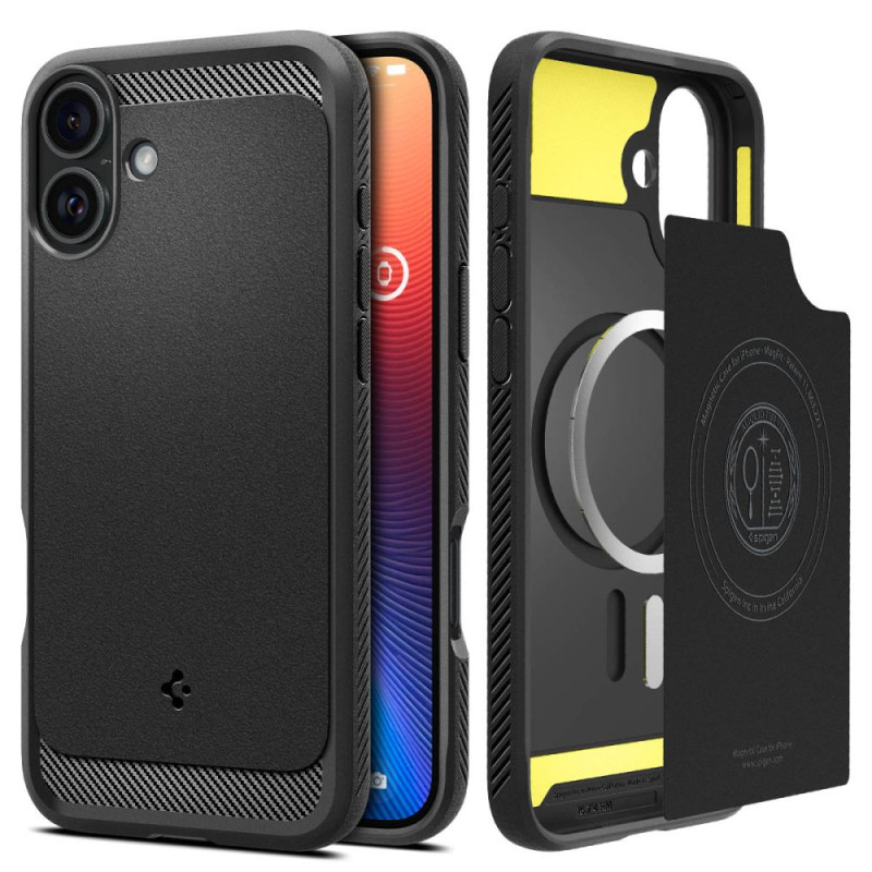 Spigen Rugged Armor MagSafe dėklas iPhone 16 - juodas