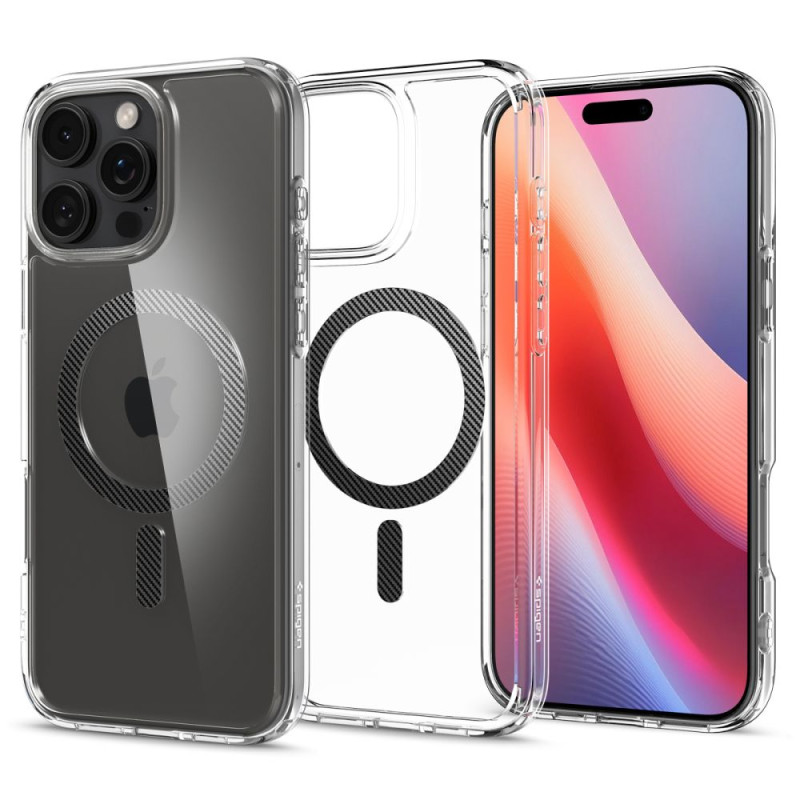 Spigen Ultra Hybrid Mag Carbon Fiber dėklas su MagSafe, skirtas iPhone 16 Pro - tamsiai pilkas