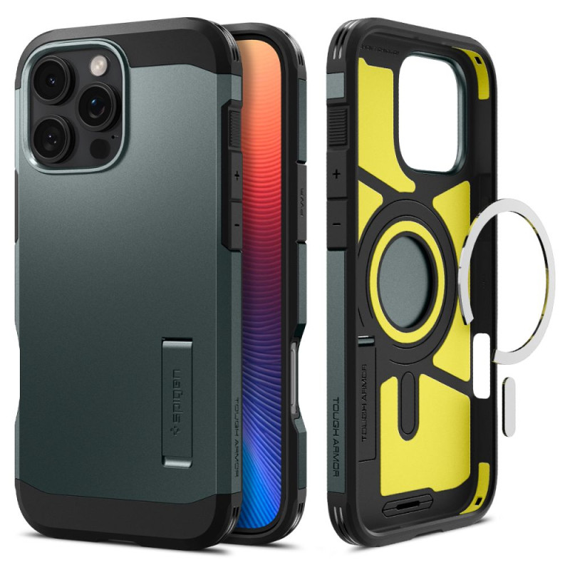 Spigen Tough Armor MagSafe dėklas su stovu iPhone 16 Pro - žalias