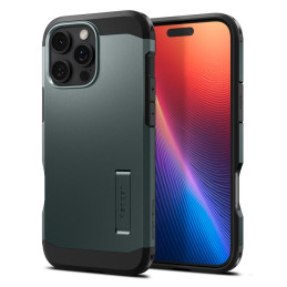 Spigen Tough Armor MagSafe dėklas su stovu iPhone 16 Pro - žalias