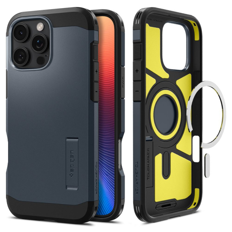 Spigen Tough Armor MagSafe dėklas su stovu iPhone 16 Pro - tamsiai pilkas