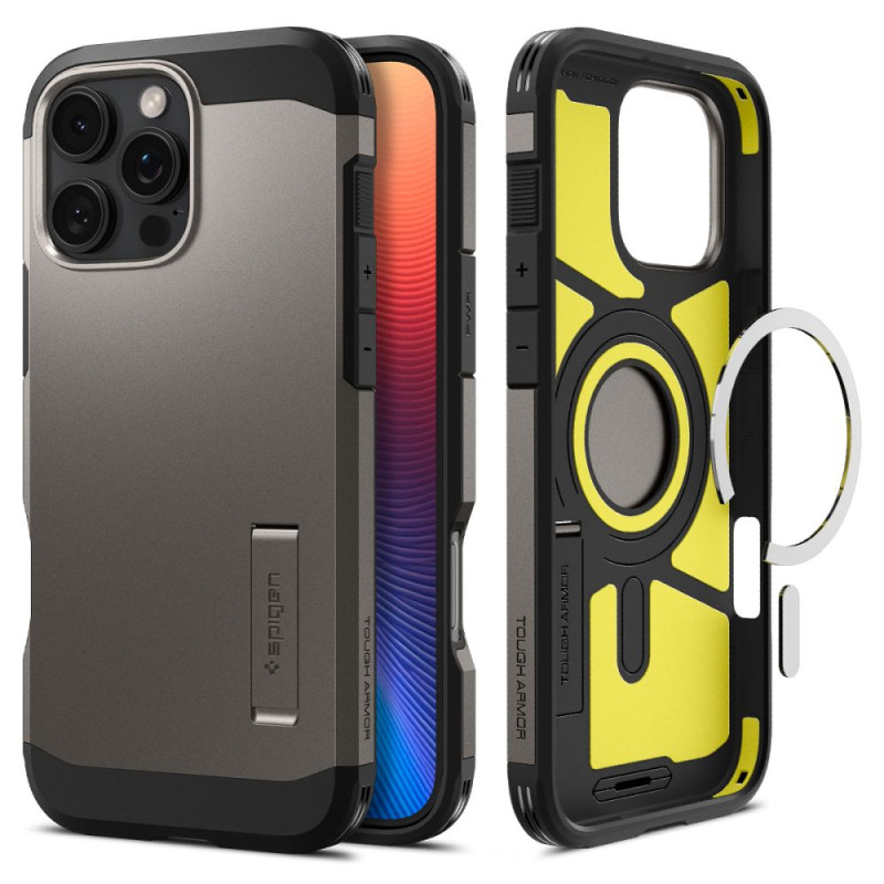 Spigen Tough Armor MagSafe dėklas su stovu iPhone 16 Pro - gunmetal
