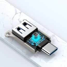 Joyroom S-H151 USB-C (vyriškas) / USB-A (moteriškas) adapteris su virvelės kilpa – sidabrinis