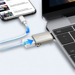 Joyroom S-H151 USB-C (vyriškas) / USB-A (moteriškas) adapteris su virvelės kilpa – sidabrinis