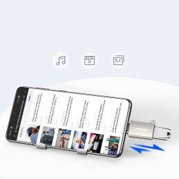 Joyroom S-H151 USB-C (vyriškas) / USB-A (moteriškas) adapteris su virvelės kilpa – sidabrinis