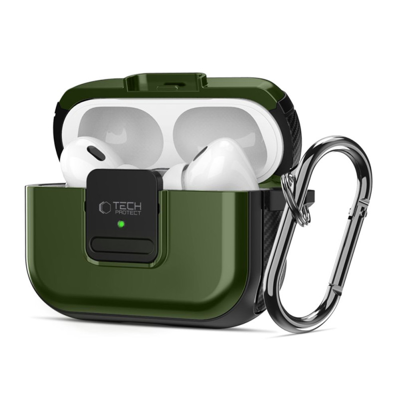 Tech-Protect Defender Hook MagSafe dėklas su karabinu, skirtas Apple AirPods Pro 1/ 2 – žalias