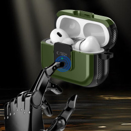 Tech-Protect Defender Hook MagSafe dėklas su karabinu, skirtas Apple AirPods Pro 1/ 2 – žalias