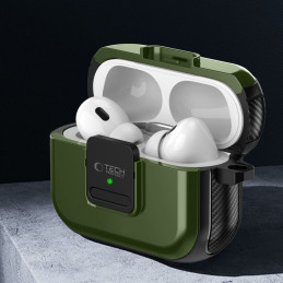 Tech-Protect Defender Hook MagSafe dėklas su karabinu, skirtas Apple AirPods Pro 1/ 2 – žalias