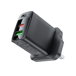 Acefast A99 30W GaN USB-C + USB-A sieninis įkroviklis (JK) – juodas