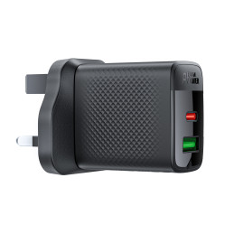 Acefast A99 30W GaN USB-C + USB-A sieninis įkroviklis (JK) – juodas