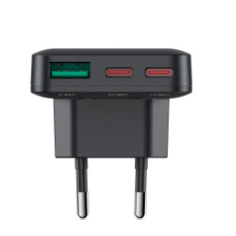 Acefast A100 65W GaN 2 USB-C+ USB-A įkroviklis itin plonas – juodas