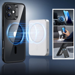 ESR Classic Hybrid Halolock MagSafe + grūdinto stiklo dėklo rinkinys iPhone 16 - skaidrus su juodu rėmeliu