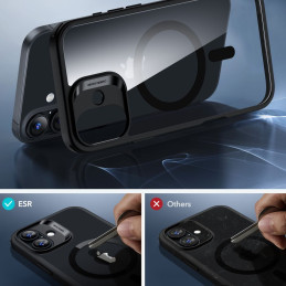 ESR Classic Hybrid Halolock MagSafe + grūdinto stiklo dėklo rinkinys iPhone 16 - skaidrus su juodu rėmeliu