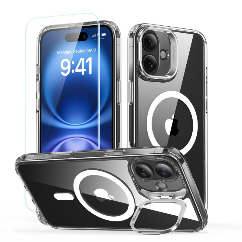 ESR Classic Hybrid Kickstand Halolock MagSafe + grūdinto stiklo dėklo rinkinys iPhone 16 PLUS - skaidrus