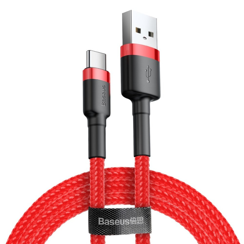 „Baseus Cafule“ kabelis Patvarus nailoninis USB / USB-C kabelis QC3.0 2A 3M raudonas (CATKLF-U09)