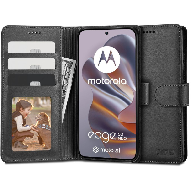 Tech-Protect piniginės dėklas, skirtas Motorola EDGE 50 NEO - juodas