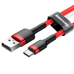 „Baseus Cafule“ kabelis Patvarus nailoninis USB / USB-C kabelis QC3.0 2A 3M raudonas (CATKLF-U09)