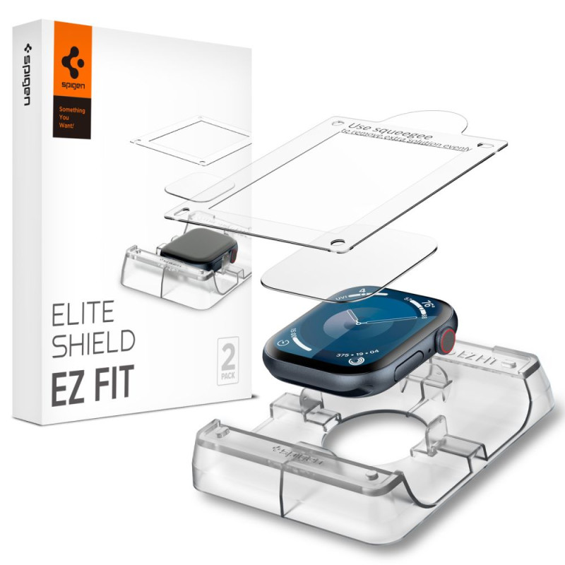 Spigen Elite Shield "EZ FIT" 2-PACK hibridinis stiklas, skirtas Apple Watch 10 (42 MM) - skaidrus