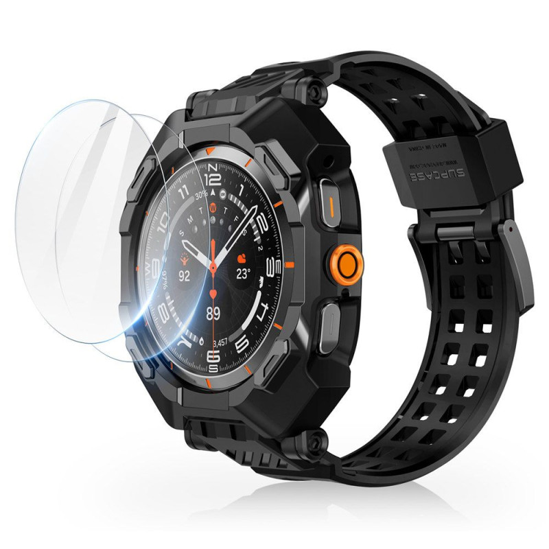Supcase Unicorn Beetle Pro ir grūdinto stiklo 2 PACK dėklas, skirtas Samsung Galaxy Watch Ultra (47MM) – juodas