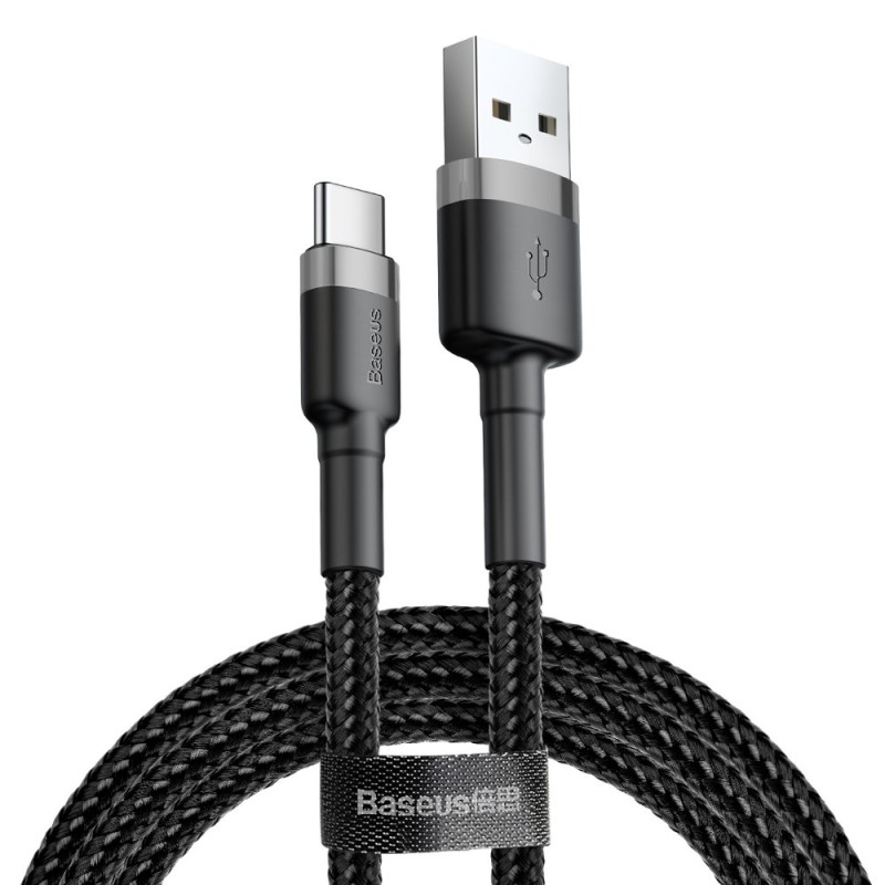 „Baseus Cafule“ kabelis USB-A / USB-C QC3.0 2A 3 m – pilkai juodas