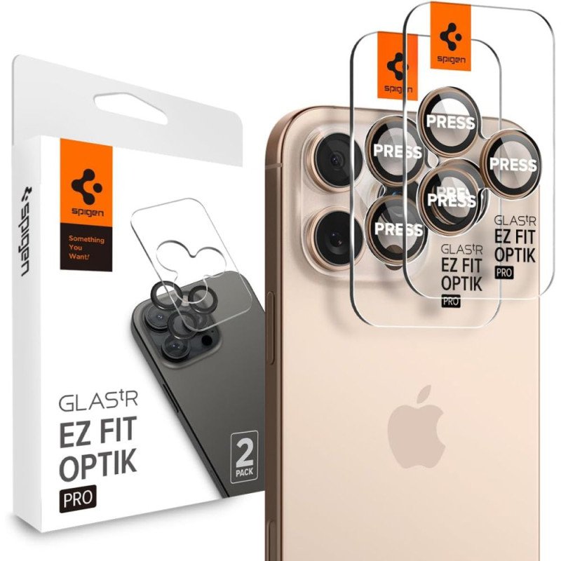 Spigen Optik Pro GLAS.TR ”EZ FIT” kameros apsauga 2-PACK, skirta iPhone 16 Pro / Pro Max - ruda