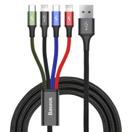 Baseus kabelis USB laidas 4in1 2x Lightning / USB Type C / micro USB nailono pynėje 3,5A 1,2m juodas (CA1T4-A01)