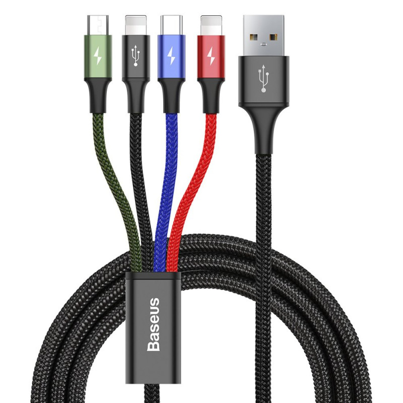 Baseus kabelis USB laidas 4in1 2x Lightning / USB Type C / micro USB nailono pynėje 3,5A 1,2m juodas (CA1T4-A01)