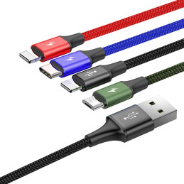 Baseus kabelis USB laidas 4in1 2x Lightning / USB Type C / micro USB nailono pynėje 3,5A 1,2m juodas (CA1T4-A01)