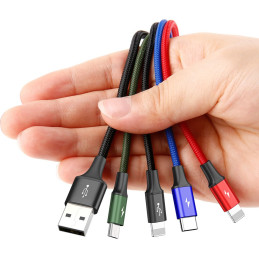 Baseus kabelis USB laidas 4in1 2x Lightning / USB Type C / micro USB nailono pynėje 3,5A 1,2m juodas (CA1T4-A01)
