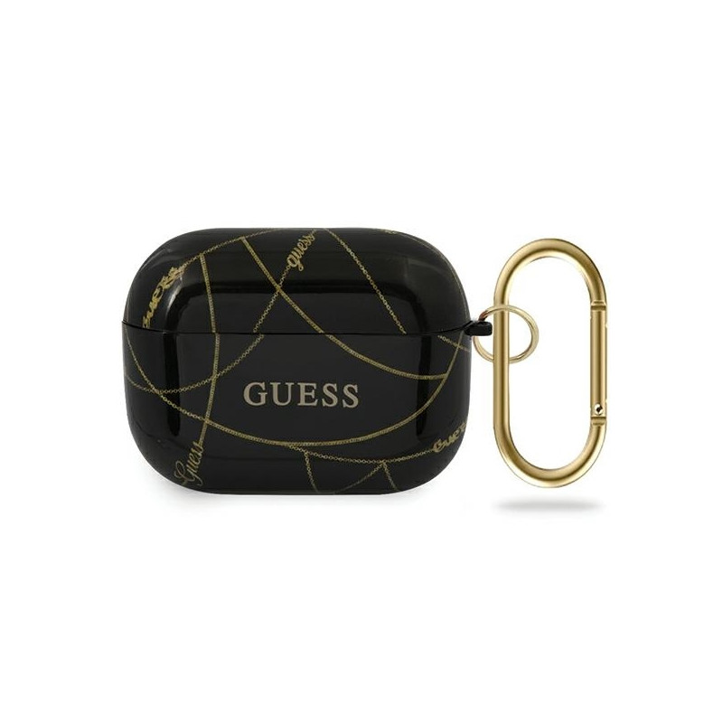 Guess Gold Chain Collection dėklas, skirtas AirPods Pro - juodas