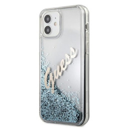 Guess Glitter Vintage Script dėklas iPhone 12 mini - mėlynas