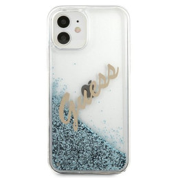 Guess Glitter Vintage Script dėklas iPhone 12 mini - mėlynas