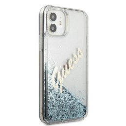Guess Glitter Vintage Script dėklas iPhone 12 mini - mėlynas